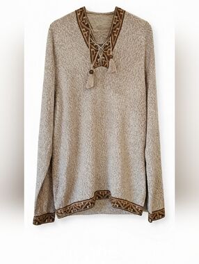 Baby Alpaca Hooded Sweater Peru Southwestern  Knit Tassel Unisex Men L Women XL